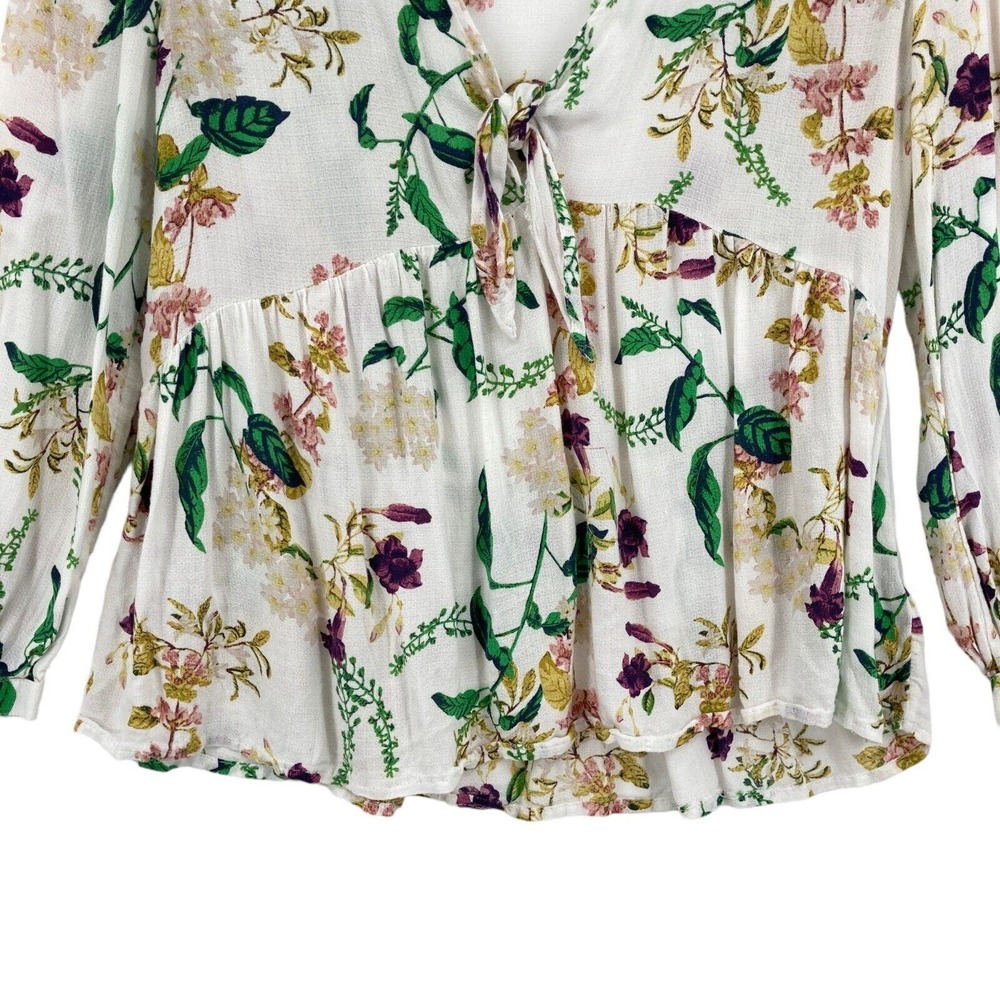 Lucky Brand Peplum Top Womens Medium Multi Floral 100% Viscose V Neck Pullover - Picture 3 of 16